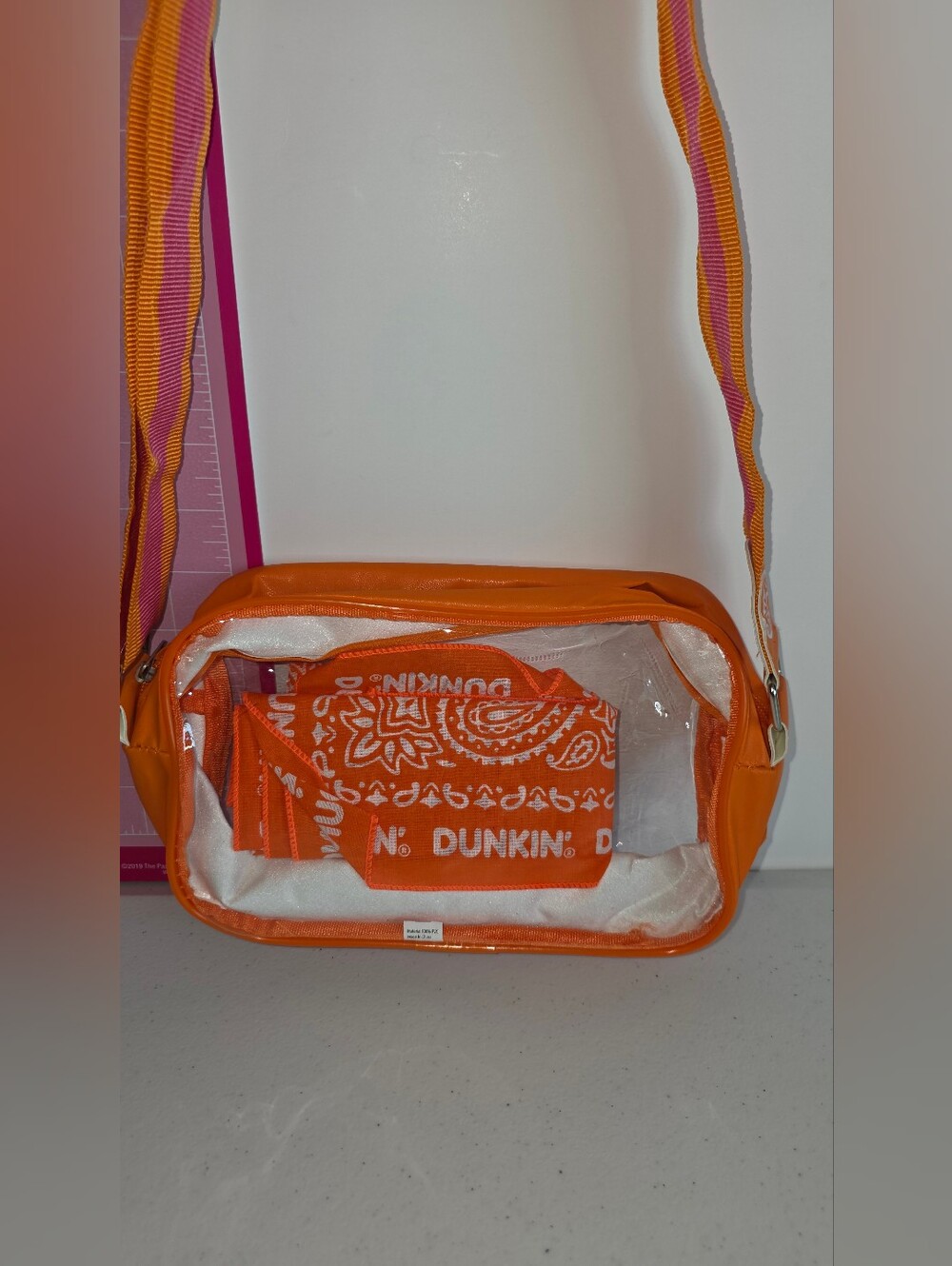 Dunkin® Orange Clear Crossbody with Striped Strap